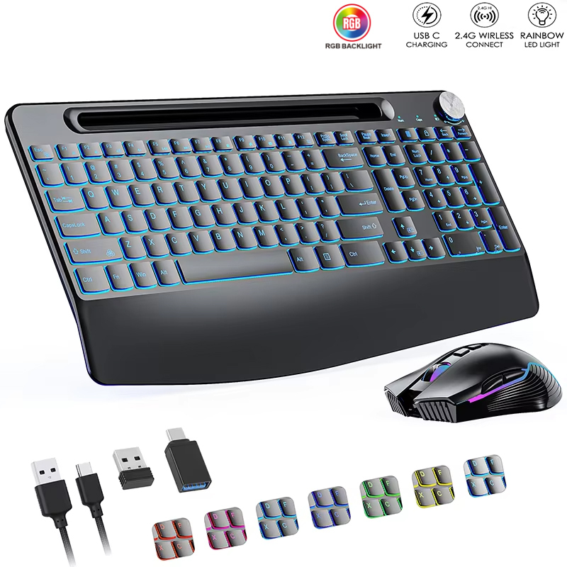 Gaming Keyboard No Rgb - 2.4G&Type-C Wireless Keyboard Mouse Combo with