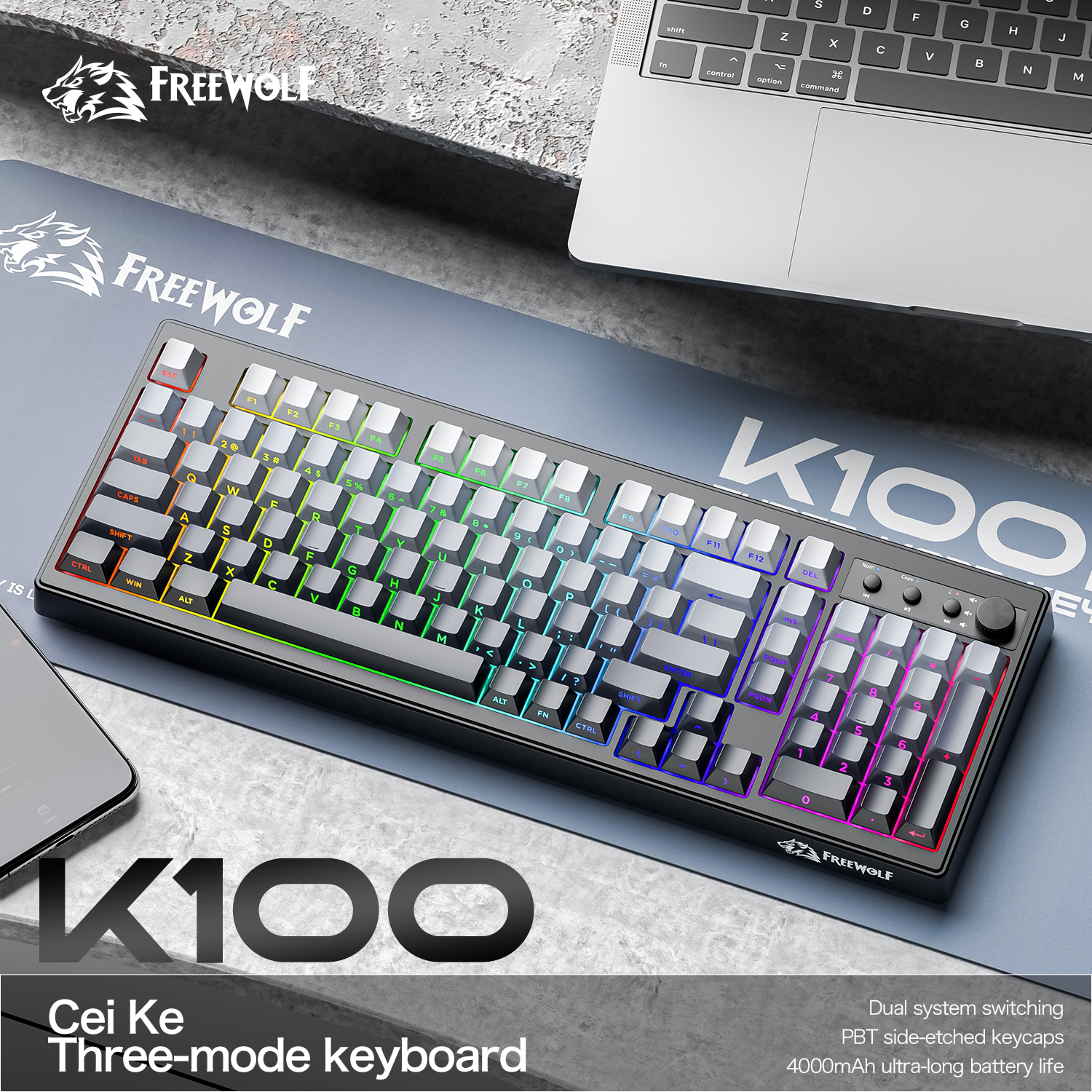 FREEWOLF k100 three-mode silen - Gaming Keyboard No Rgb ulasan dan harga