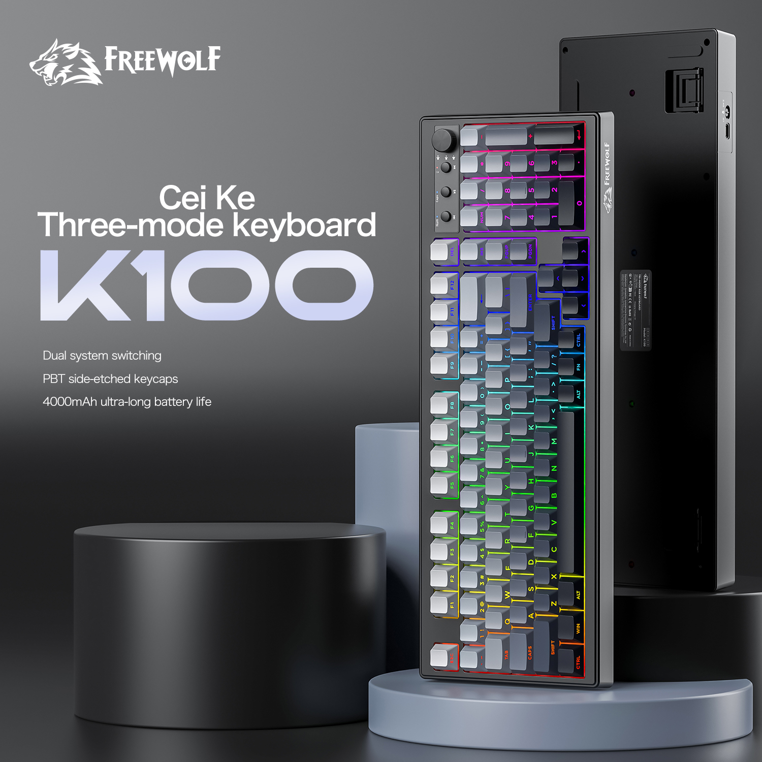 FREEWOLF k100 three-mode silen - Gaming Keyboard No Rgb ulasan dan harga