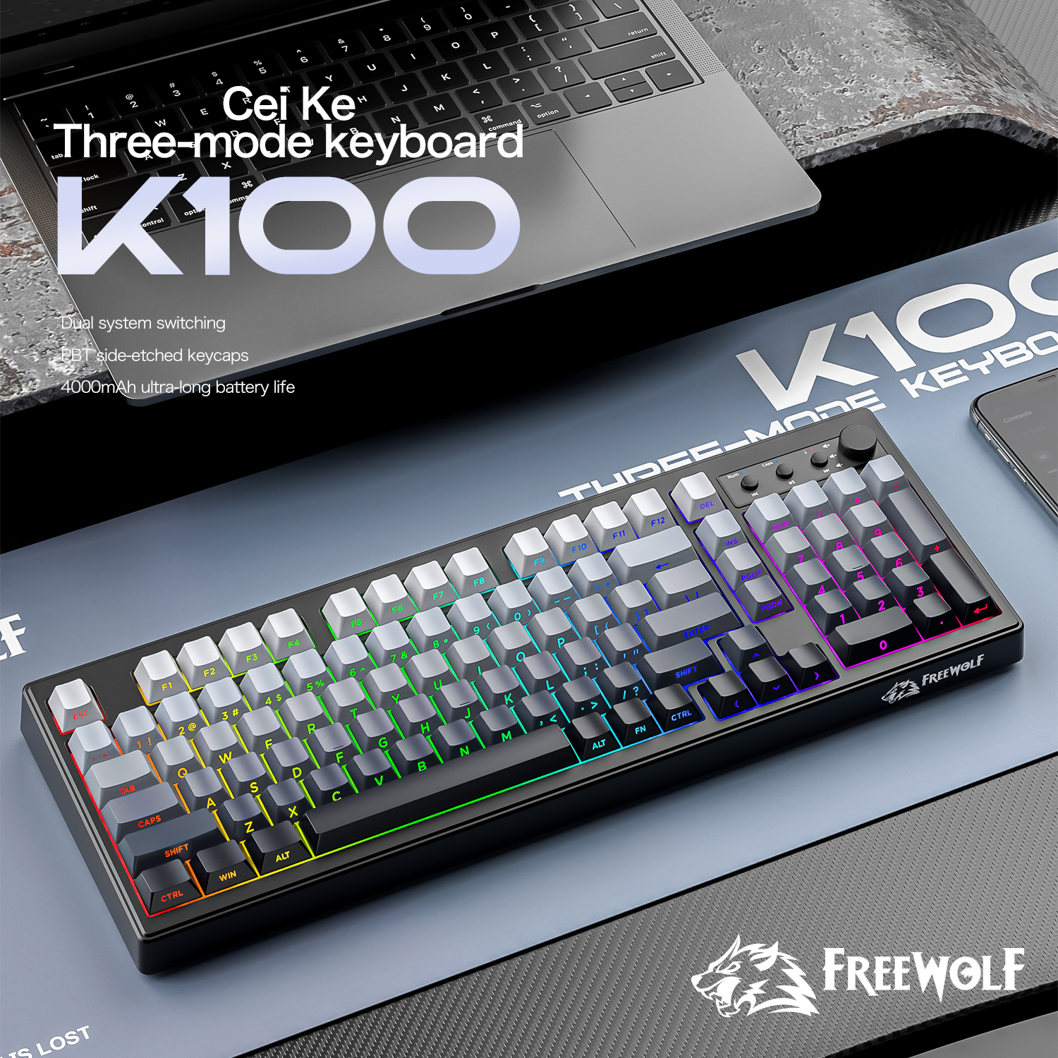 FREEWOLF k100 three-mode silen - Gaming Keyboard No Rgb ulasan dan harga