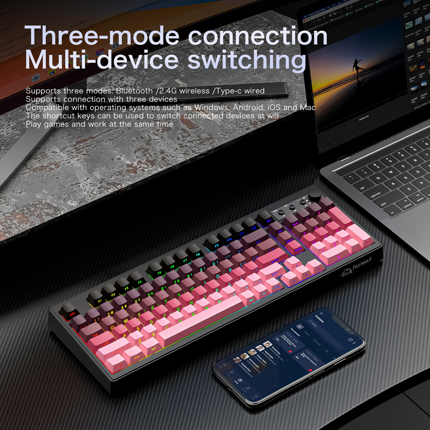 FREEWOLF k100 three-mode silen - Gaming Keyboard No Rgb ulasan dan harga