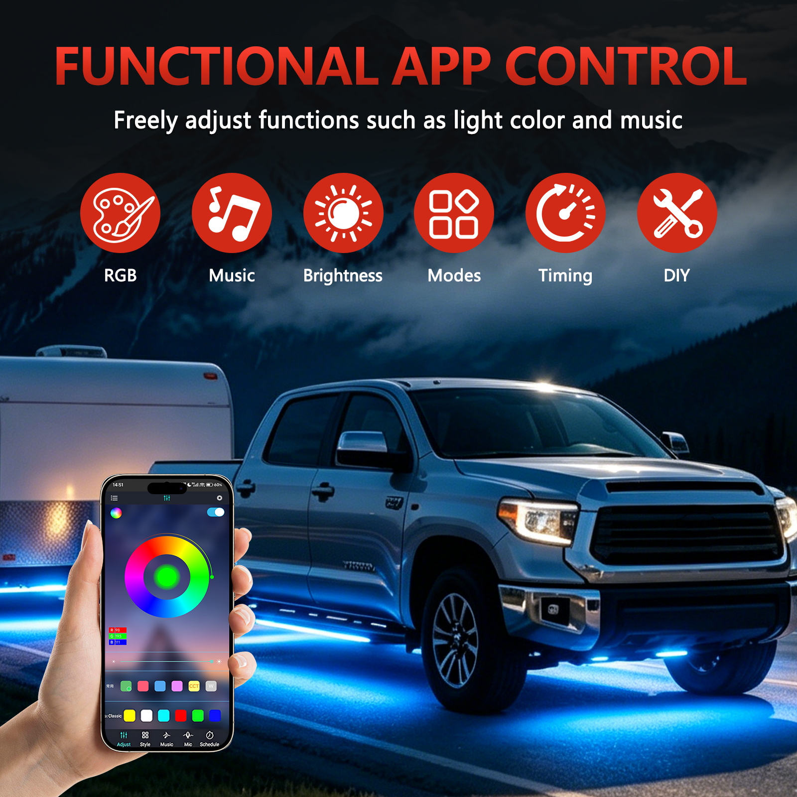 4in1 Neon LED Car Underglow Bo - Rgb Underglow Strip ulasan dan harga